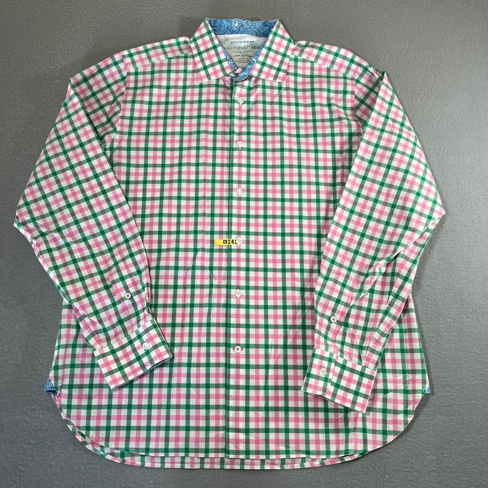 Lilly Pulitzer Wyeth‎ Shirt Mens XL Pink Green Gingham Check Cotton Button Down